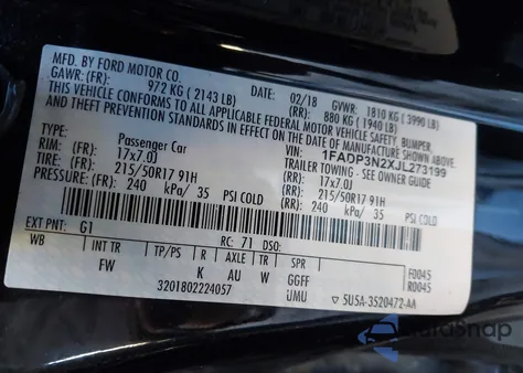 2018 Ford Focus Titanium z USA, uszkodzony, nr VIN 1FADP3N2XJL273199